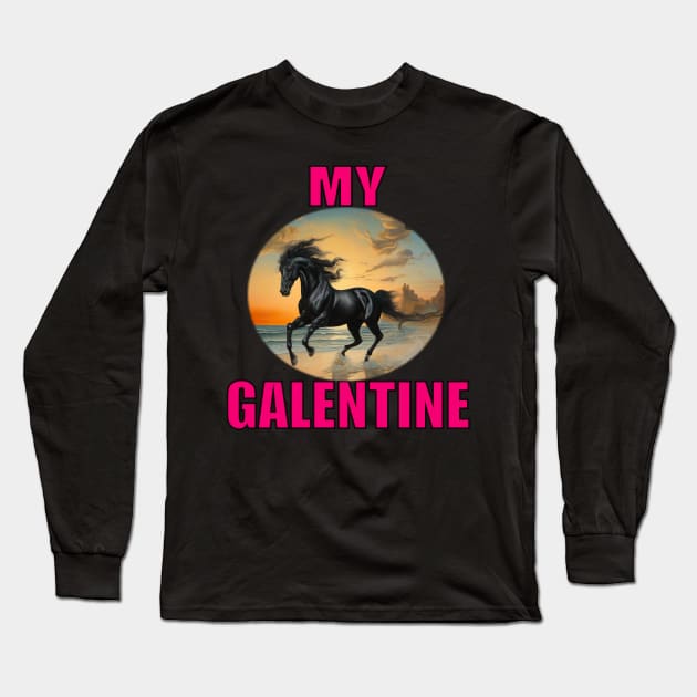 My galentine black horse on the beach Long Sleeve T-Shirt by sailorsam1805